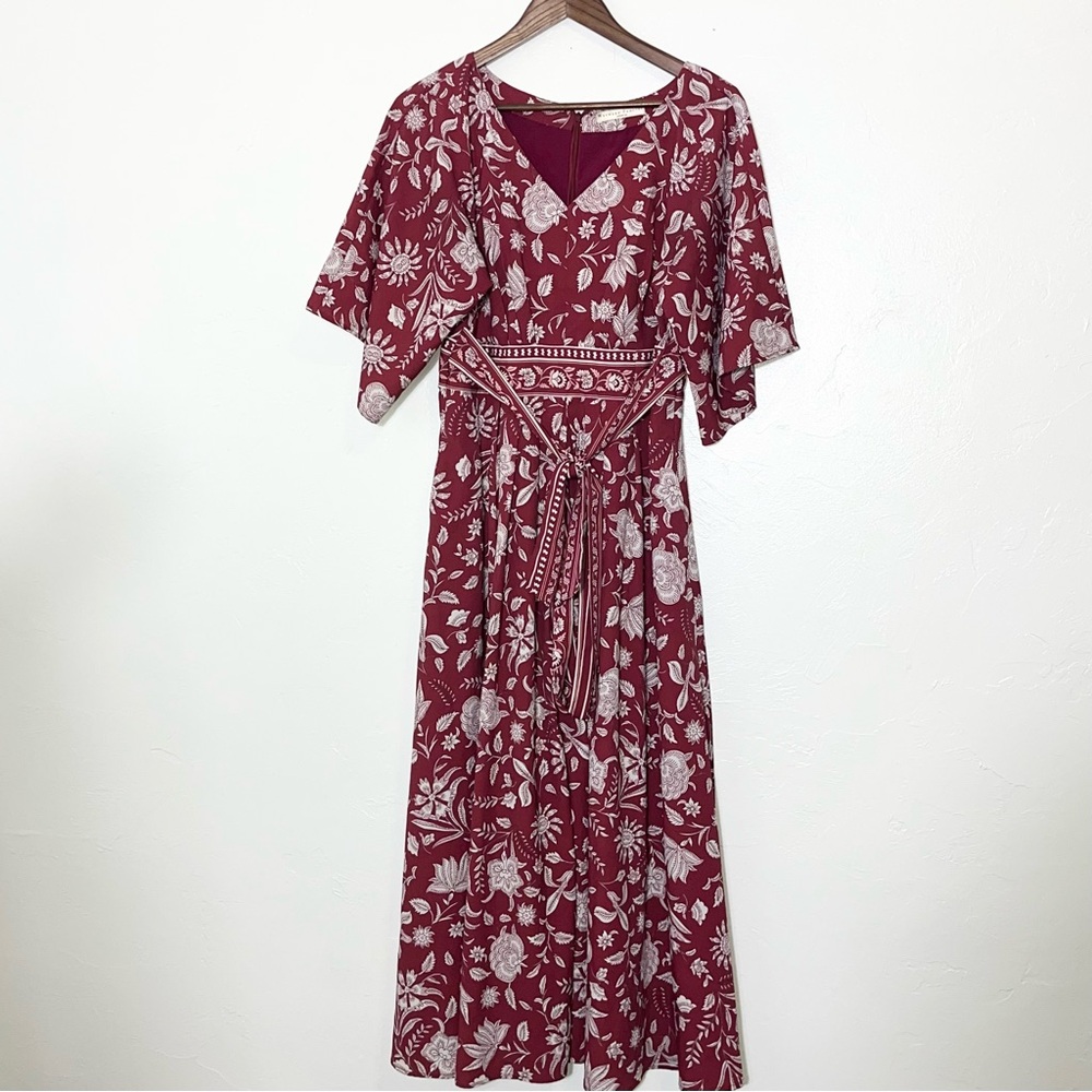 eShakti Wayward Fancies Burgundy Crepe Dress V-Neck Boho Dolman Sleeve Sz 8 - Picture 4 of 11